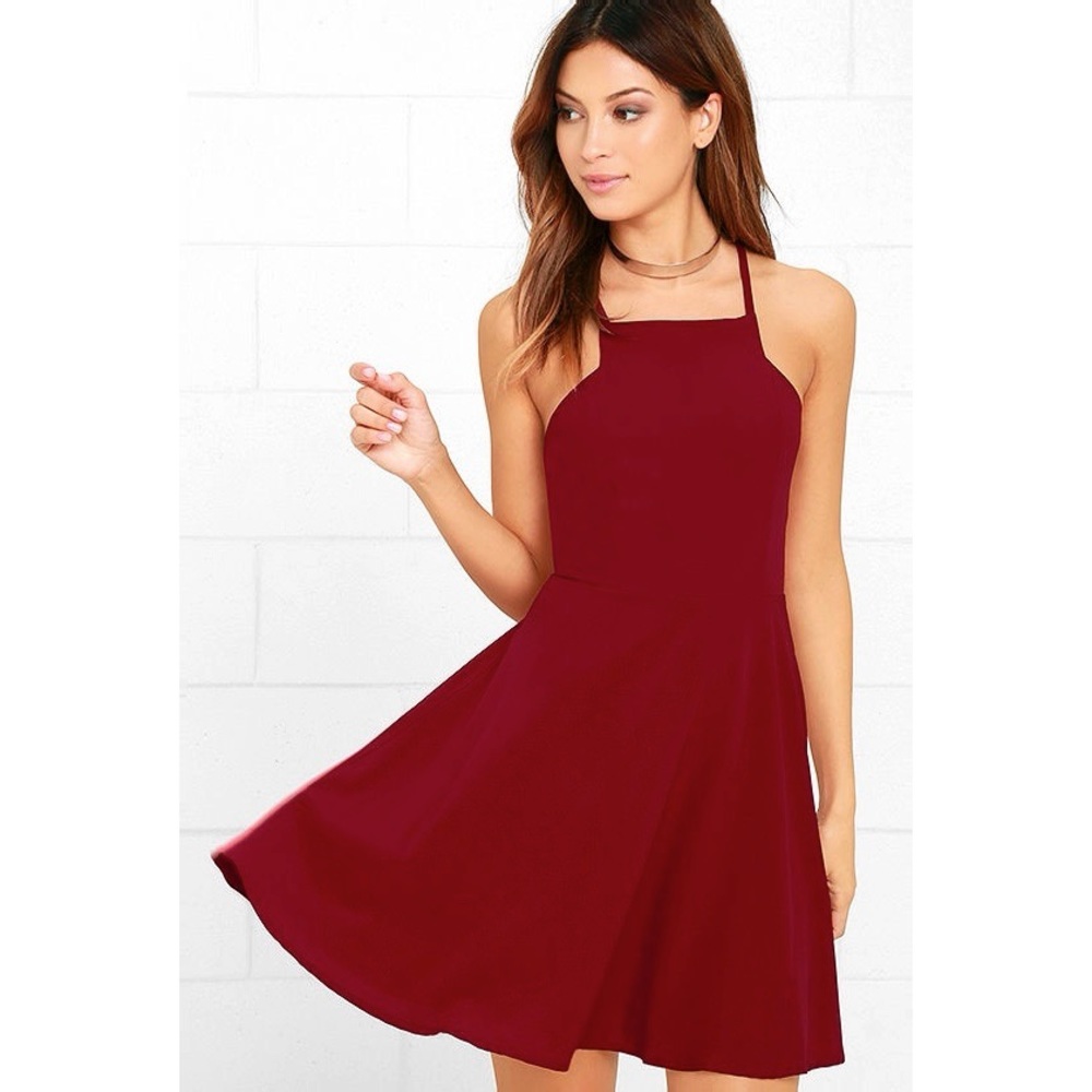 Lulus Call to Charms Wine Red Skater Dress